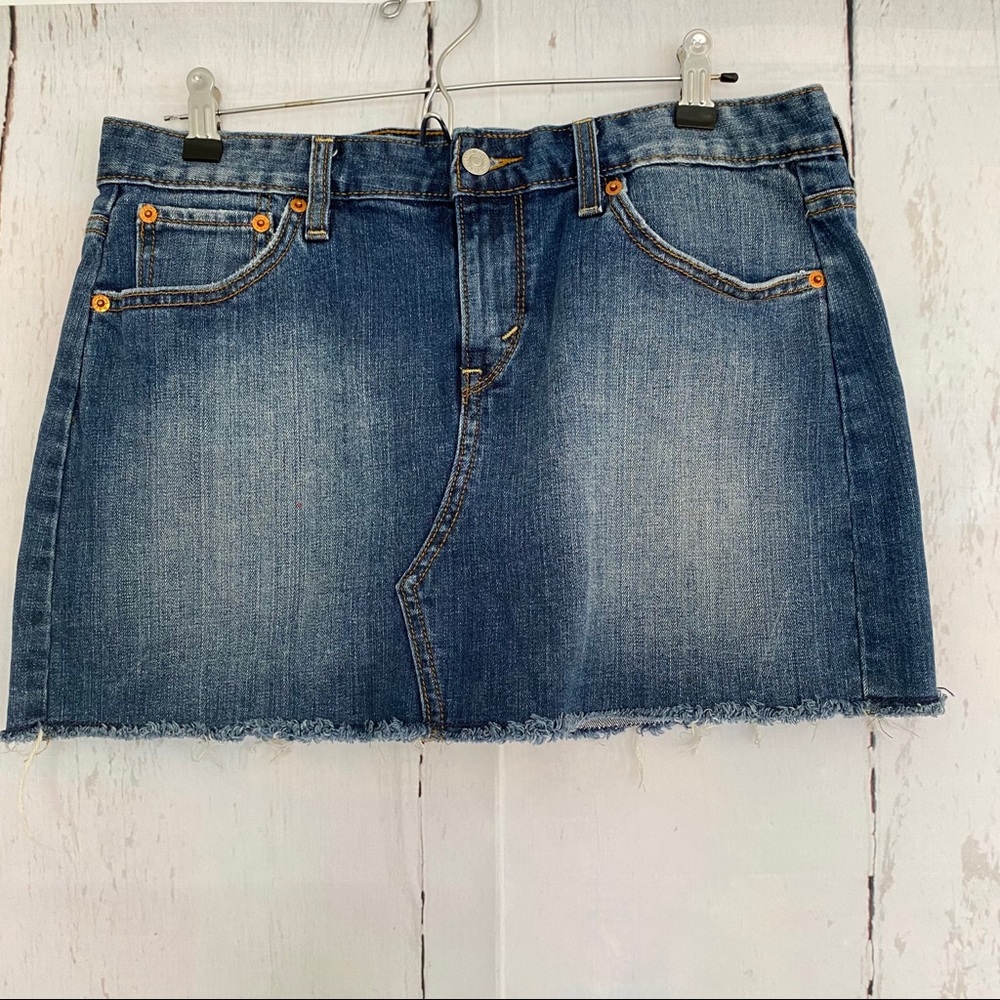 LEVIS Distressed Button Fly Jean Mini Skirt 10